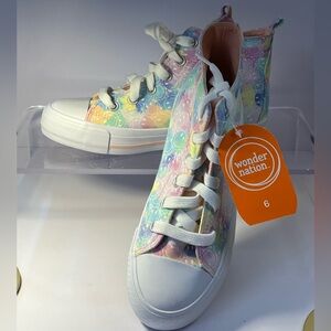 🆕 Wonder Nation Size 6 Rainbow Smiley Face High-Top | Platform Canvas Shoes